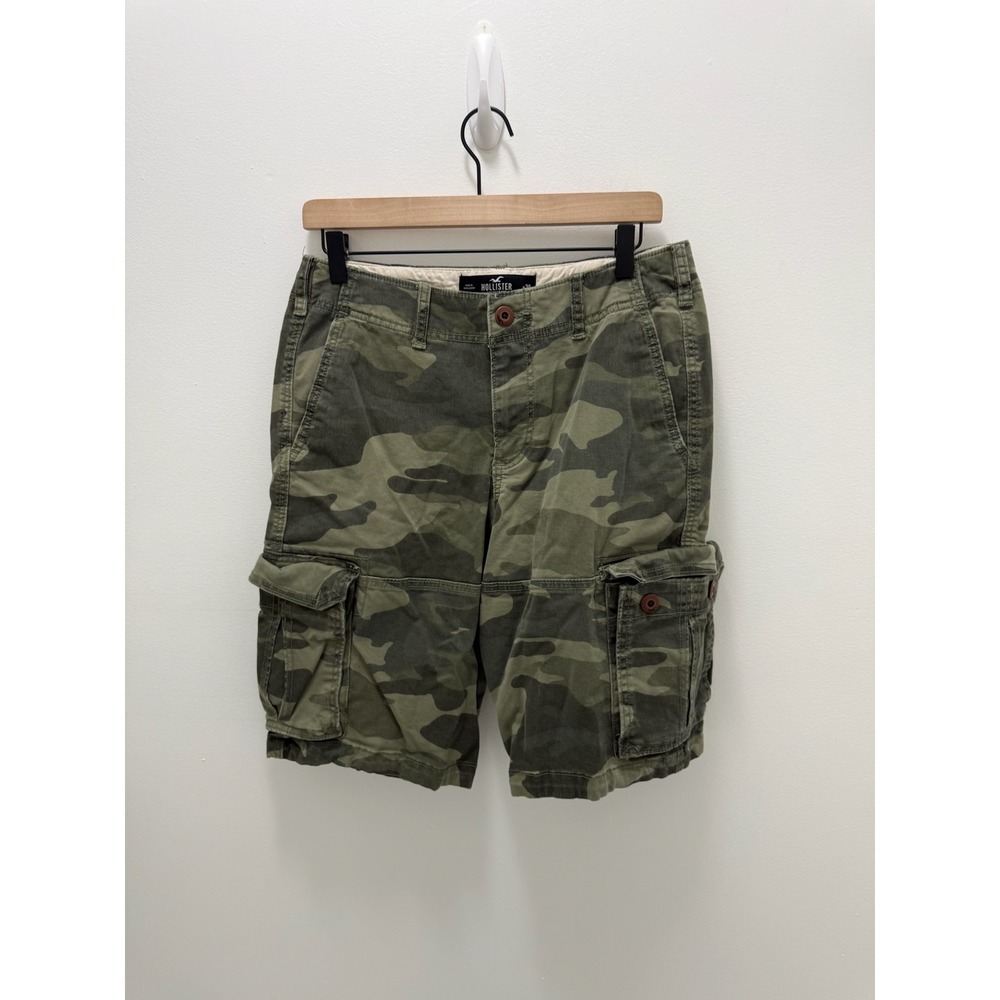 Hollister Mens Camo Cargo Shorts Green Camouflage W30 Utility Multi-Pocket